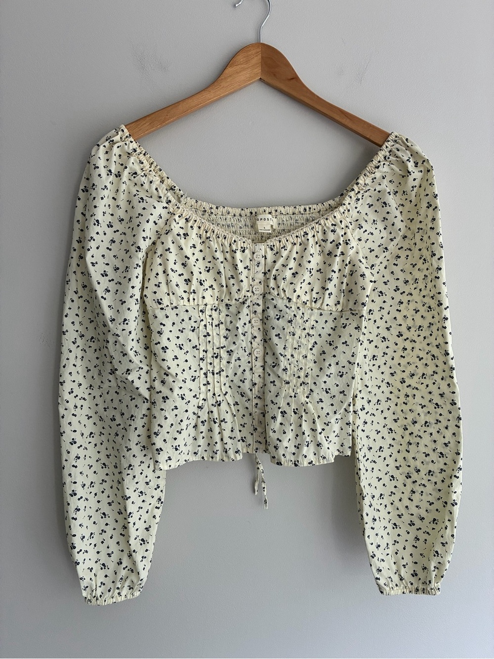 Aeropostale Smocked Yellow Floral Peasant Balloon Sleeves Blouse Small